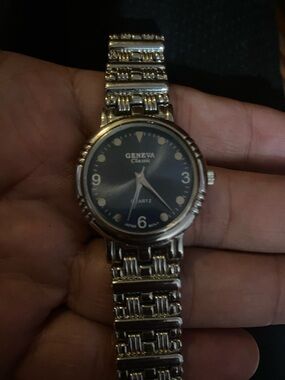 Geneva Silver Tone Watch with Navy Dial